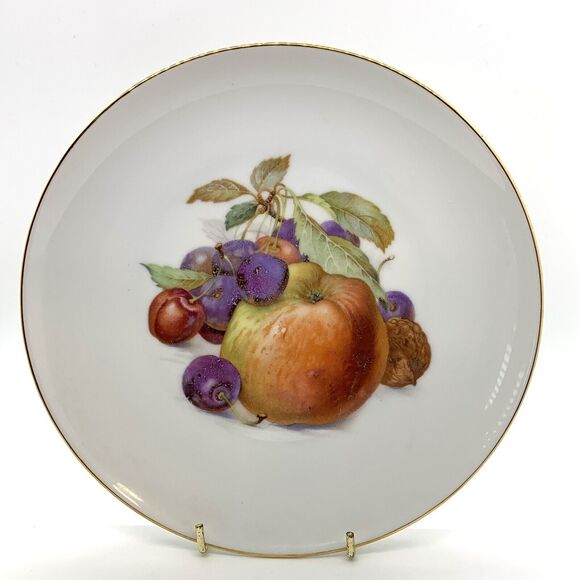 F. B. & Co. Other - Vintage F. B. & Co Germany Fruit Plate 7 3/4" Apple Cherry Blueberry Gold Trim